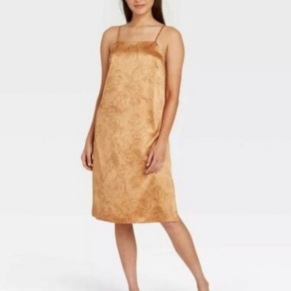 Stars Above Gold Floral Satin Slip Midi Dress - Picture 2 of 10